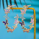 Butterflies Hoop Earrings Copper Pave Cubic Zirconia Women Earrings