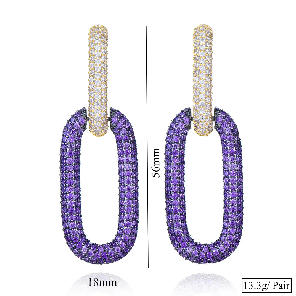 Purple Drop Earrings Twist Circle Chain Vintage Multilayer Statement Jewelry