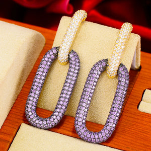 Purple Drop Earrings Twist Circle Chain Vintage Multilayer Statement Jewelry