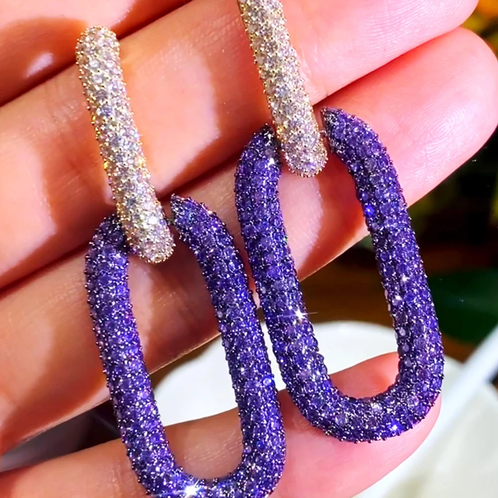 Purple Drop Earrings Twist Circle Chain Vintage Multilayer Statement Jewelry