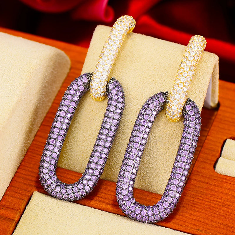 Purple Drop Earrings Twist Circle Chain Vintage Multilayer Statement Jewelry