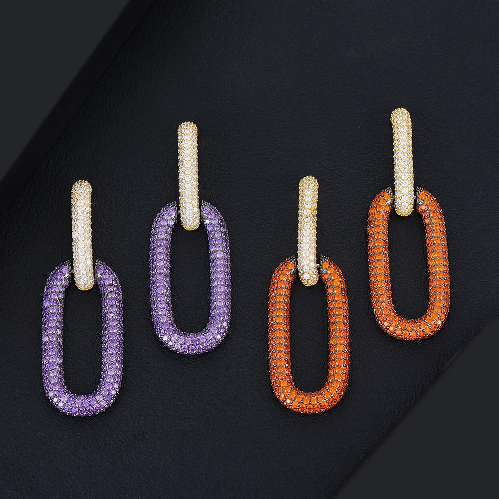 Purple Drop Earrings Twist Circle Chain Vintage Multilayer Statement Jewelry