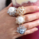 Pearl Statement Rings for Women Wedding CZ Beach Jewelry