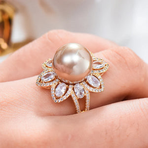 Pearl Statement Rings for Women Wedding CZ Beach Jewelry