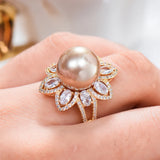 Pearl Statement Rings for Women Wedding CZ Beach Jewelry
