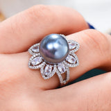 Pearl Statement Rings for Women Wedding CZ Beach Jewelry