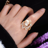 Pearl Statement Rings for Women Wedding CZ Beach Jewelry