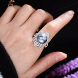 Pearl Statement Rings for Women Wedding CZ Beach Jewelry