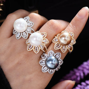 Pearl Statement Rings for Women Wedding CZ Beach Jewelry