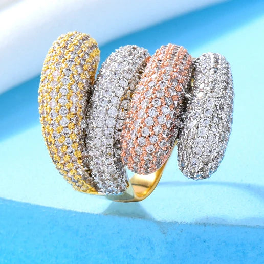Hot Feather Cubic Zircon Crystal CZ Party Finger Rings For Women