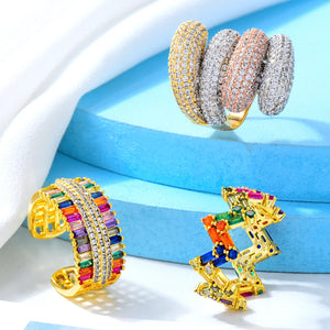 Hot Feather Cubic Zircon Crystal CZ Party Finger Rings For Women
