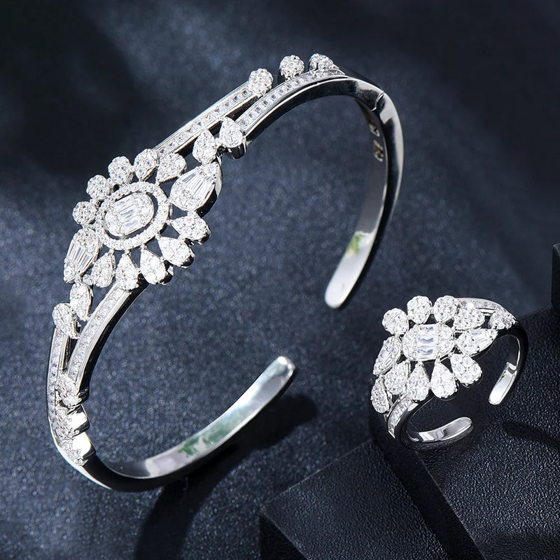 2PCS Dubai Bangle Ring Set for Women Wedding Engagement