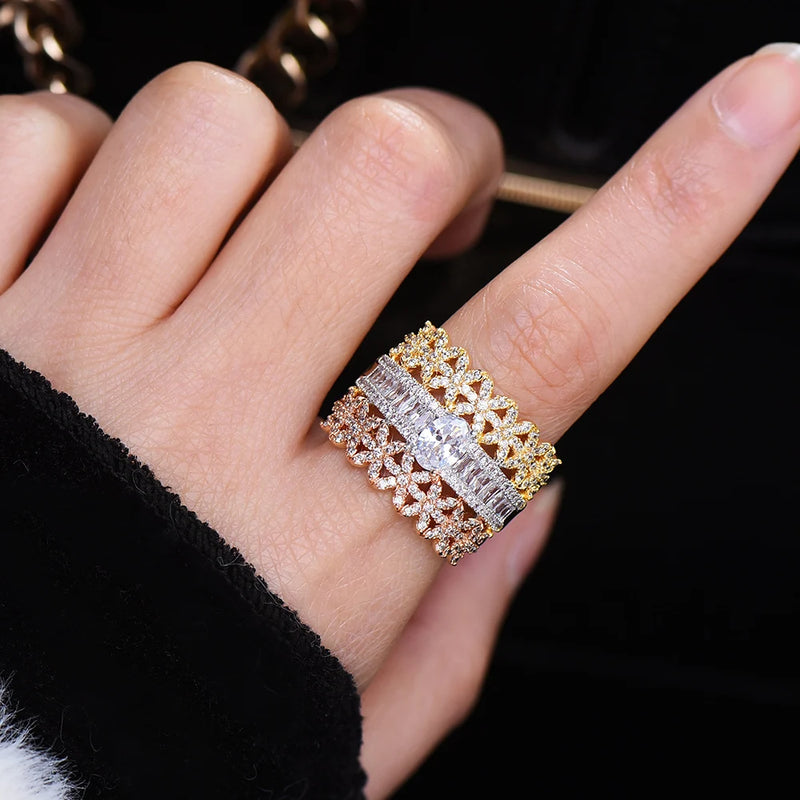 3-Layer Zirconia Statement Rings for Women