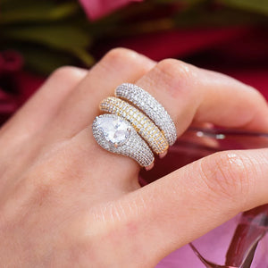 3-Layer Zirconia Stones Twist Snake Rings Women Engagement Party Jewelry