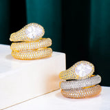 3-Layer Zirconia Stones Twist Snake Rings Women Engagement Party Jewelry