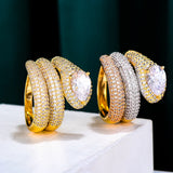 3-Layer Zirconia Stones Twist Snake Rings Women Engagement Party Jewelry