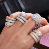 3-Layer Zirconia Stones Twist Snake Rings Women Engagement Party Jewelry