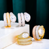 3-Layer Zirconia Stones Twist Snake Rings Women Engagement Party Jewelry