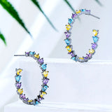 3 Tone Flower Tassel Drop Cubic Zircon Hoop Earrings Dubai Wedding Bridal