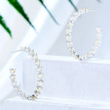 3 Tone Flower Tassel Drop Cubic Zircon Hoop Earrings Dubai Wedding Bridal