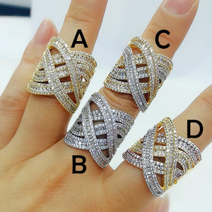 4-Layer Twist Bold Rings with Zirconia Stones for Women