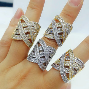 4-Layer Twist Bold Rings with Zirconia Stones for Women