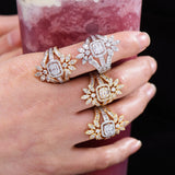 Baguette CZ 3-IN-1 Flower Rings with Zirconia Stone