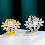 Baguette CZ 3-IN-1 Flower Rings with Zirconia Stone
