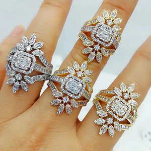 Baguette CZ 3-IN-1 Flower Rings with Zirconia Stone