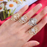 Baguette CZ 3-IN-1 Flower Rings with Zirconia Stone