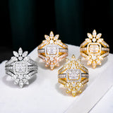 Baguette CZ 3-IN-1 Flower Rings with Zirconia Stone