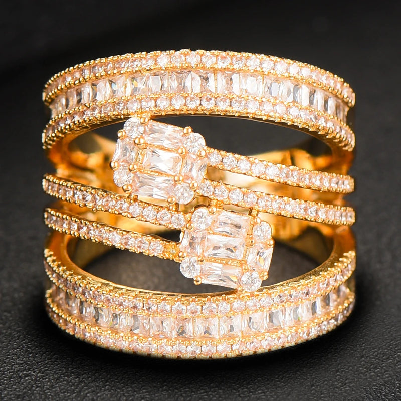 Baguette Cross Bold Statement Rings with Zirconia Stones