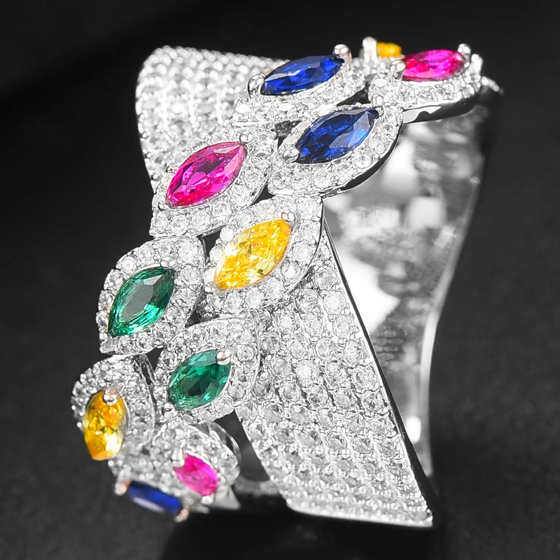 Bagutte Cut Bold Rings with Zirconia Stones Women