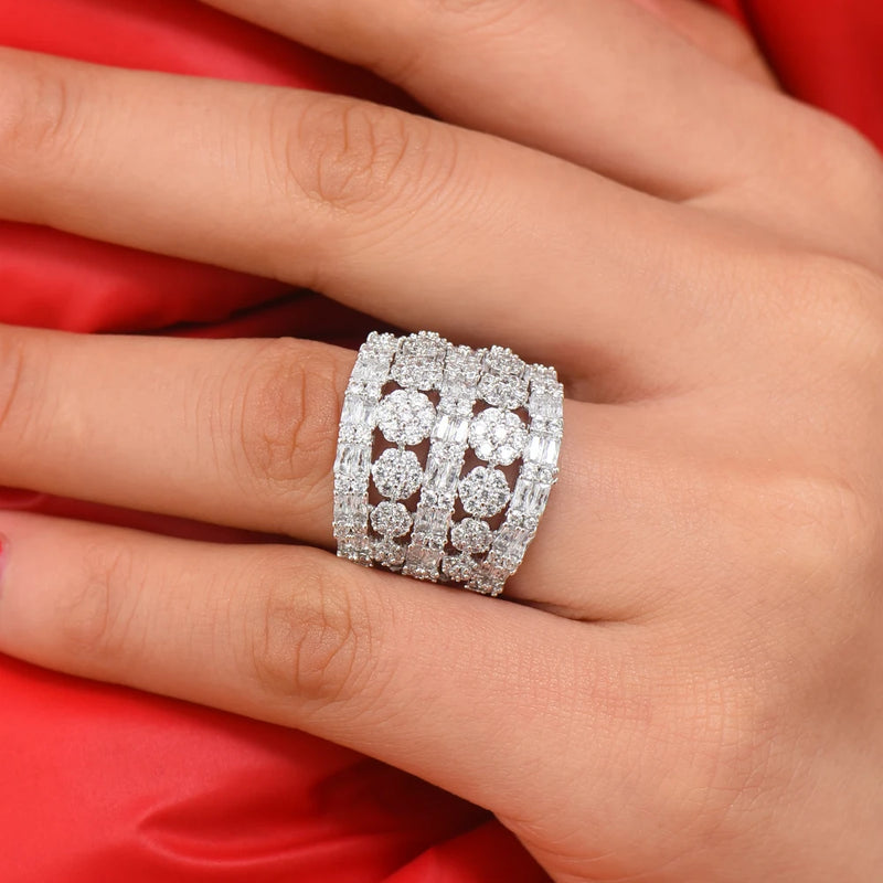 Bagutte Cut Bold Rings with Zirconia Stones Women Engagement Party Jewelry