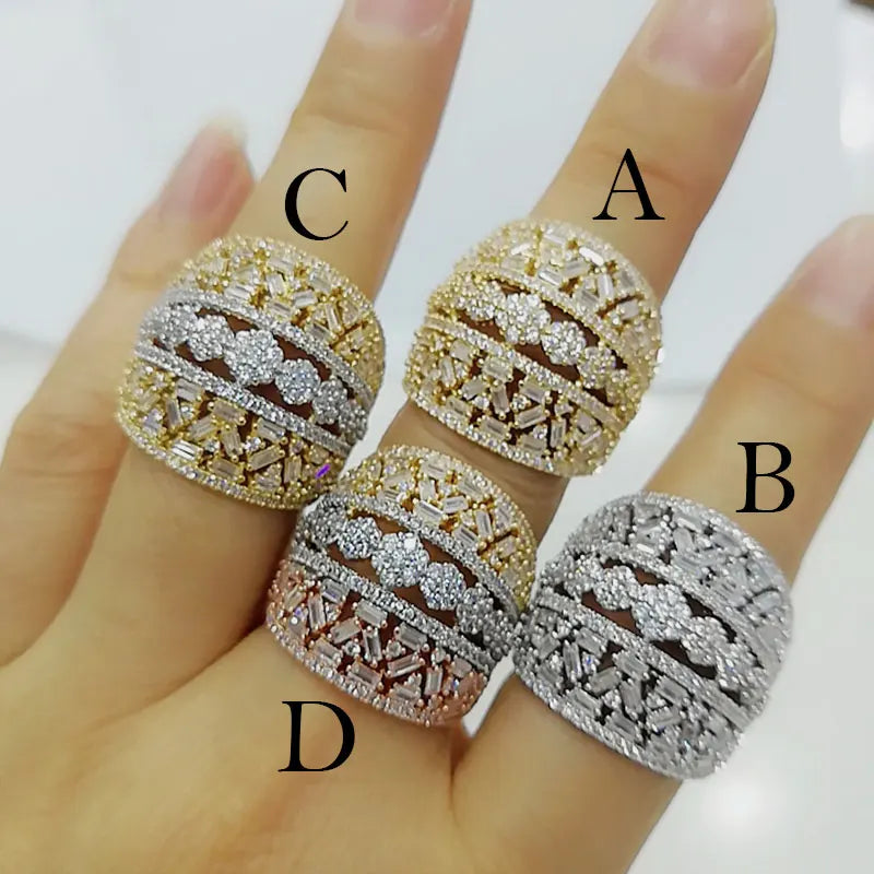 Baguette Cut Bold Rings with Zirconia Stones Women Engagement Party Jewelry