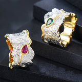 Big Flowers CZ Finger Rings for Women Wedding African Bridal Dubai Jewelry