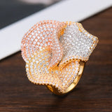 Big Flowers Statement Finger Rings for Women Wedding CZ Bridal Dubai Rings