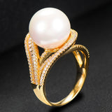 Pearl Flower Statement Ring with Zircon Stones