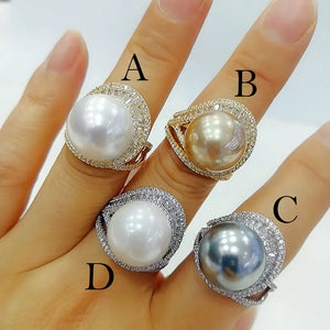 Pearl Flower Statement Ring with Zircon Stones