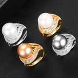 Pearl Flower Statement Ring with Zircon Stones
