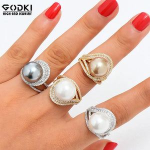 Pearl Flower Statement Ring with Zircon Stones