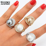 Pearl Flower Statement Ring with Zircon Stones