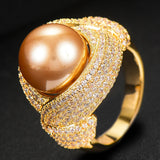 Big Pearl Flower Statement Ring with Zircon Stones