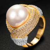 Big Pearl Flower Statement Ring with Zircon Stones