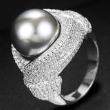 Big Pearl Flower Statement Ring with Zircon Stones