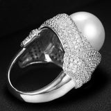 Big Pearl Flower Statement Ring with Zircon Stones