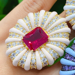 Big Flower Rings for Women Bridal Cubic Zircon Dubai Accessories