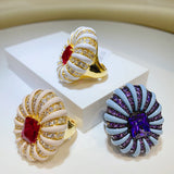 Big Flower Rings for Women Bridal Cubic Zircon Dubai Accessories