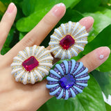Big Flower Rings for Women Bridal Cubic Zircon Dubai Accessories
