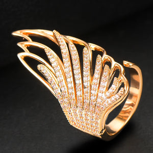 Feather Angel Wing Statement Rings with Cubic Zirconia